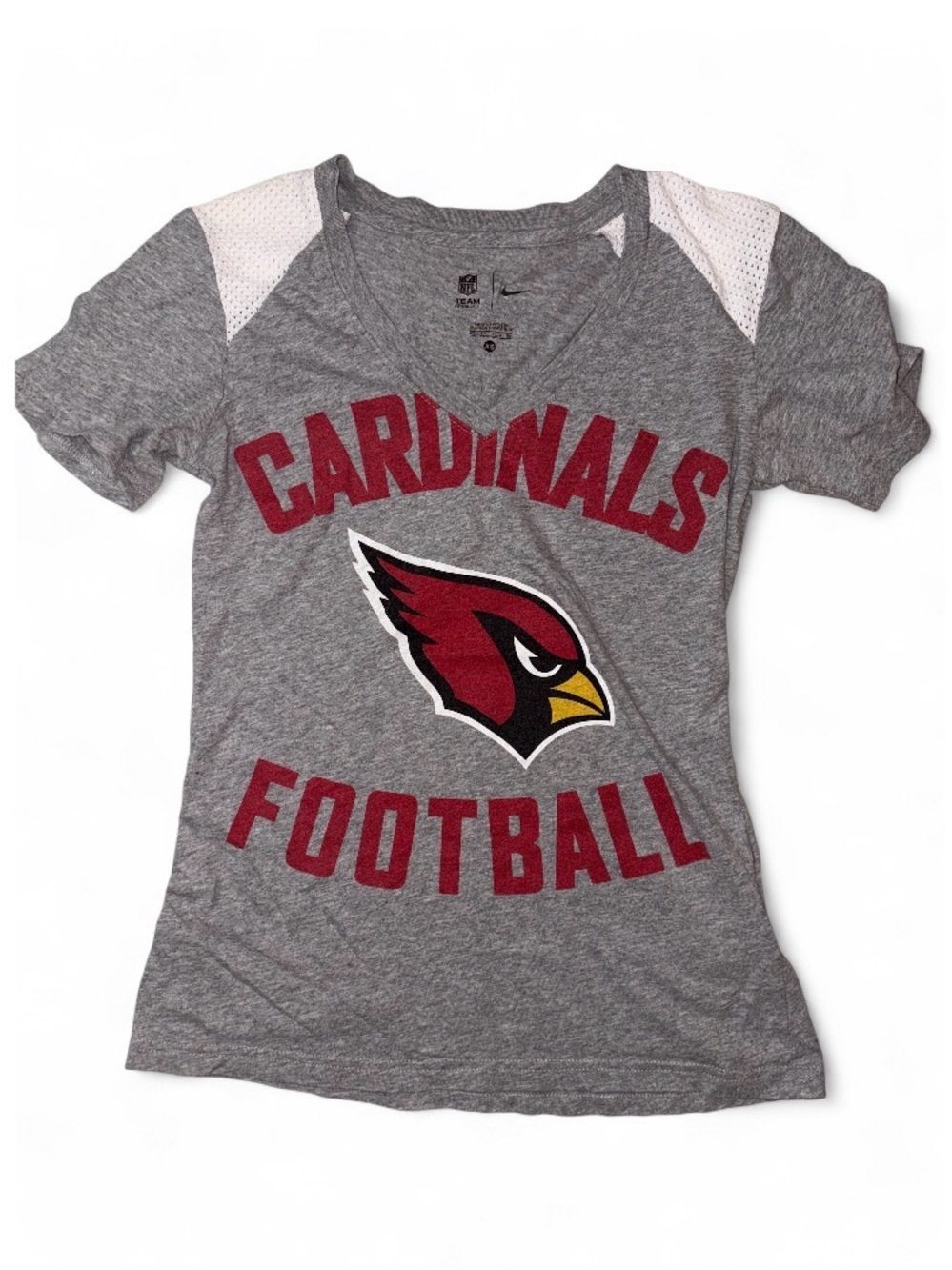 NFL Gray V-Neck Cardinals Football Tee with Red Logo